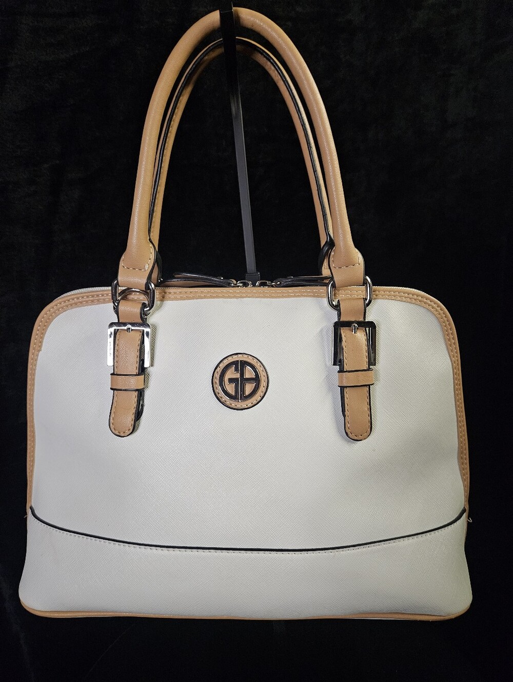 Giani Bernini Saffiano Faux Leather Dome Satchel- Ivory/Tan